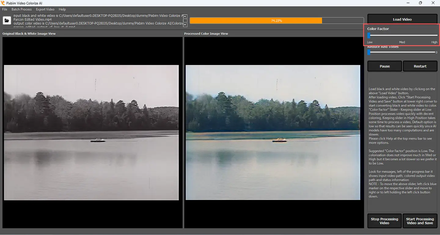 The screenshot shows color factor option. This Color factor has three distinction where you can control the rate of colorization