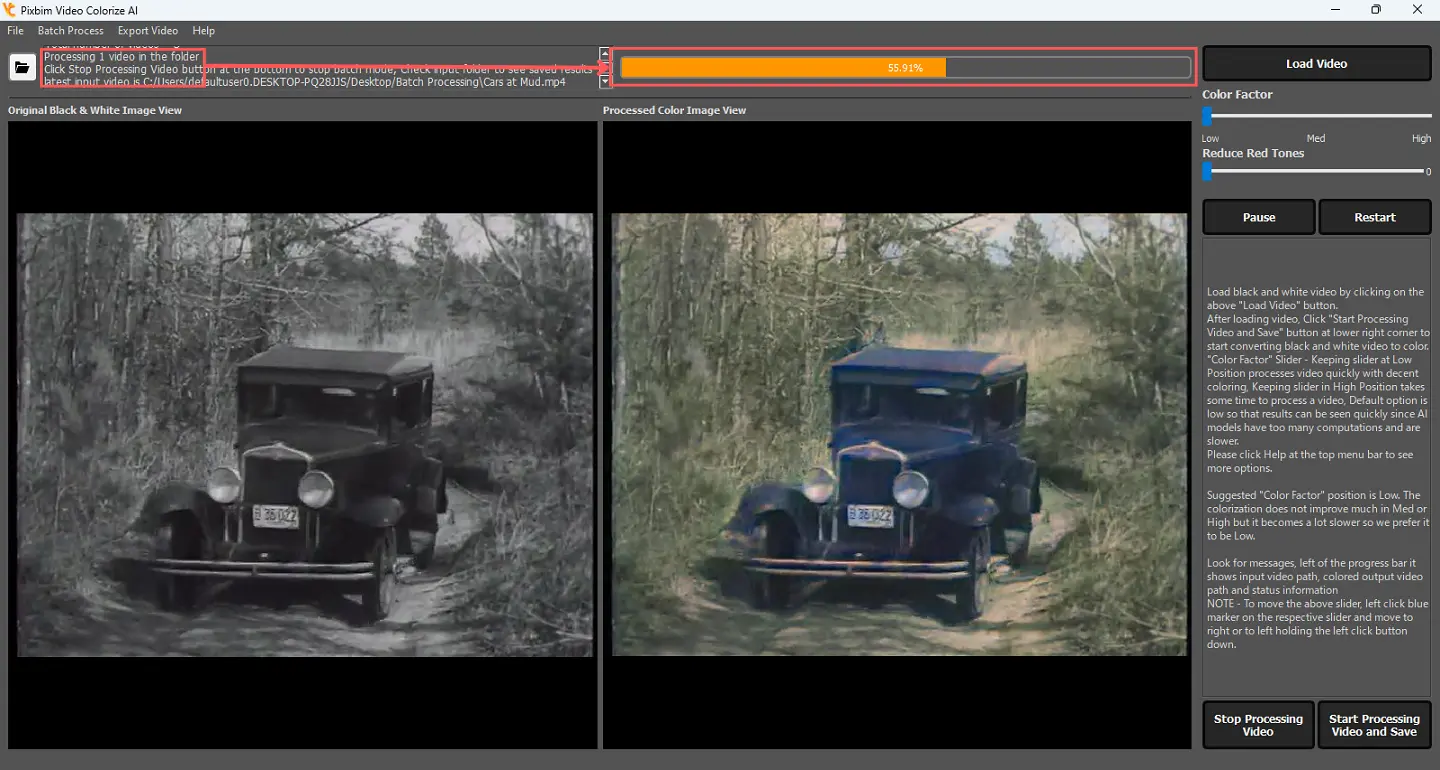 Screenshot shows 1st video has been processing during batch processing mode