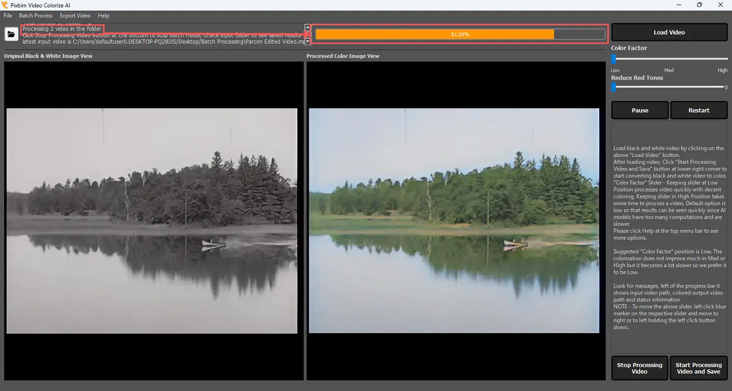 Screenshot shows indicates processing of second video in the folder