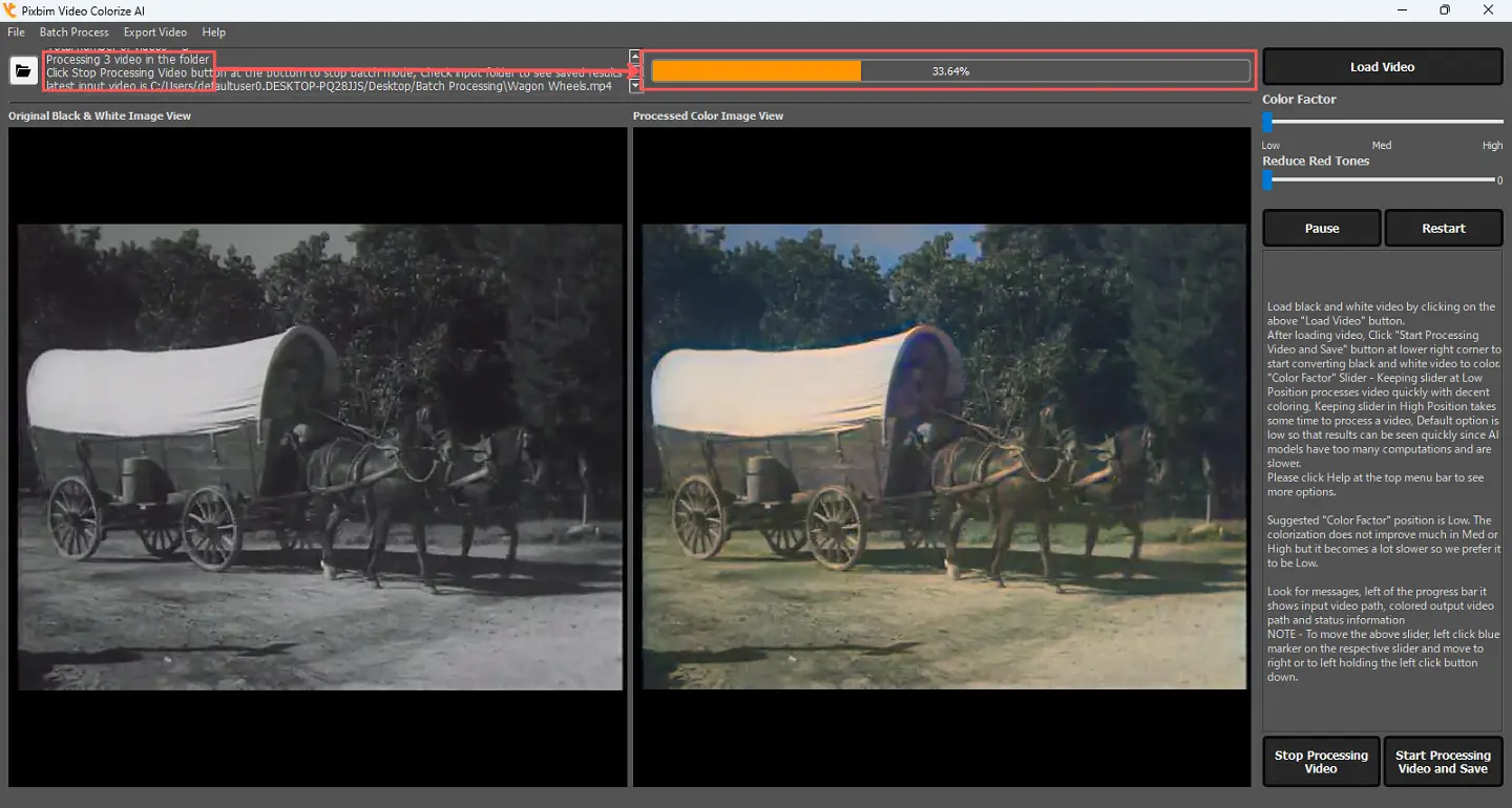 The screenshot shows indicates processing of second video from the targeted folder