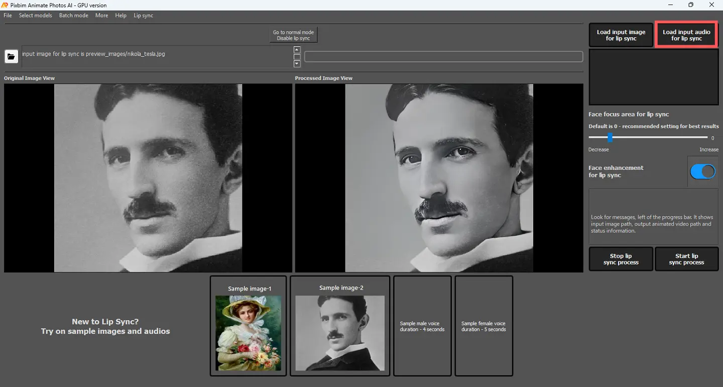 screenshot shows selecting an input audio file  from your system for generating ai portraits using pixbim animate photos ai