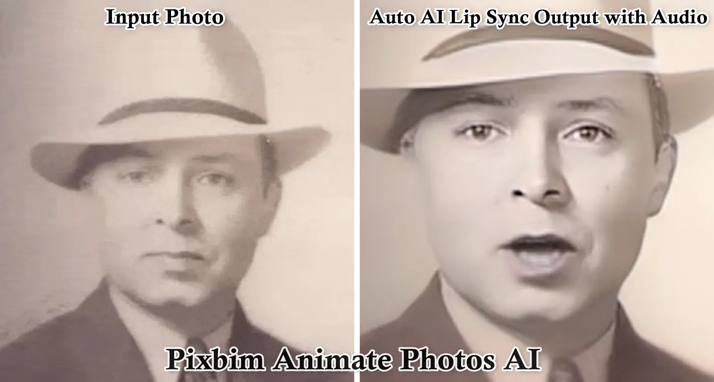 screenshot illustrates input photo at the left side and auto lip sync video with audio at the right side which indicates an auto lip sync output can be obtained using single photo and an audio file