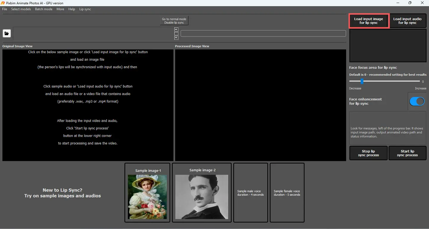 screenshot shows uploading an input image on pixbim animate photos ai software