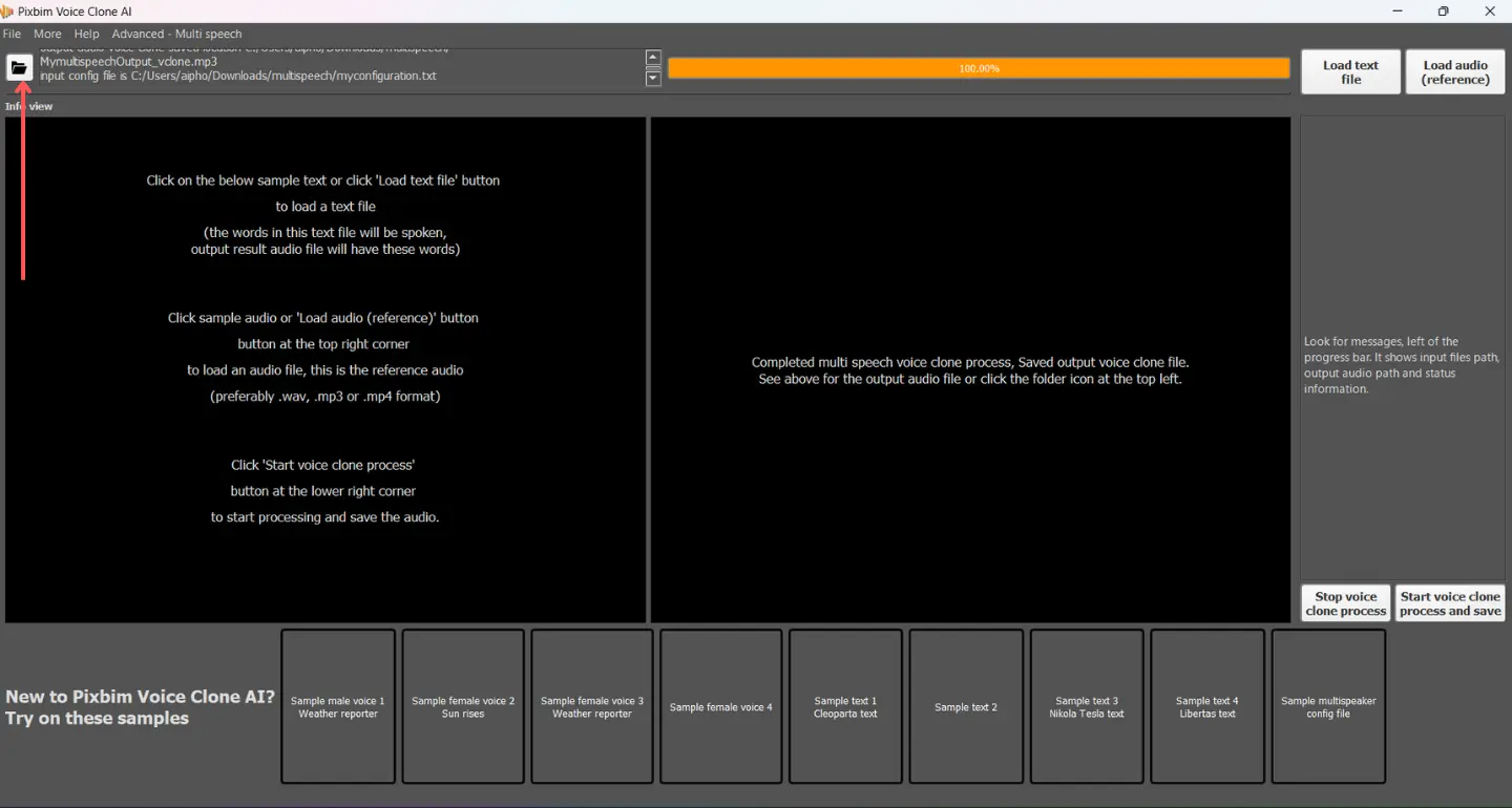 screenshot highlights icon where user can directly access the multi speech voice cloned output from Pixbim Voice Clone AI