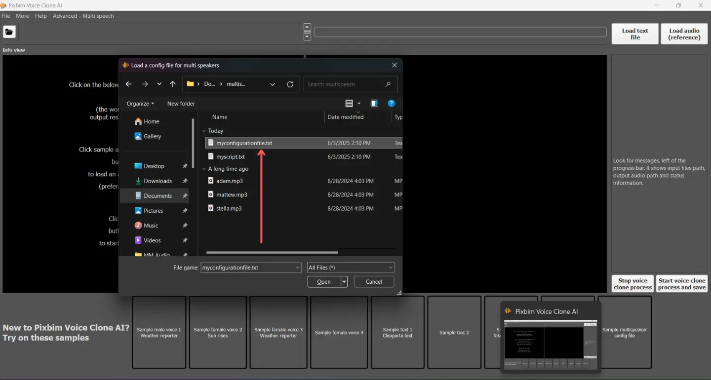 screenshot highlights where user can browse the load configuration file from their computer or laptop