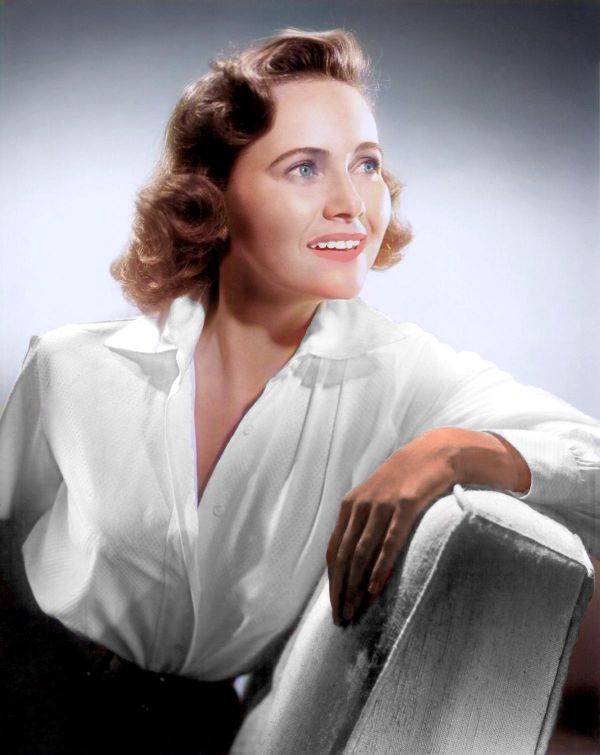 colorization of vintage black and white photo of actress teresa wright