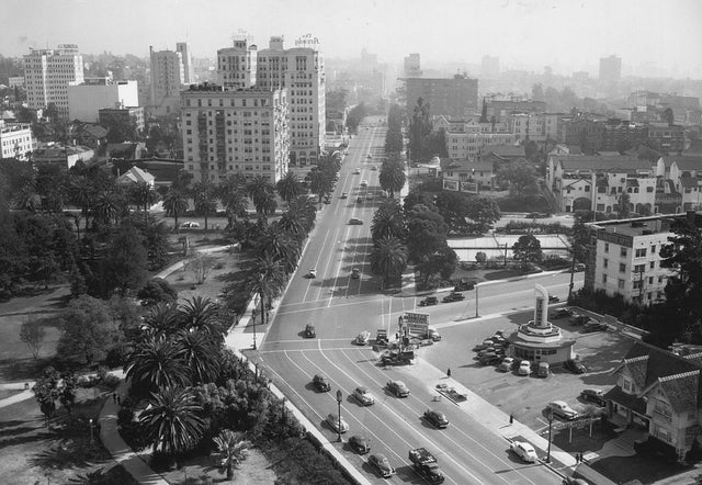 black and white photo of los angeles in 1945